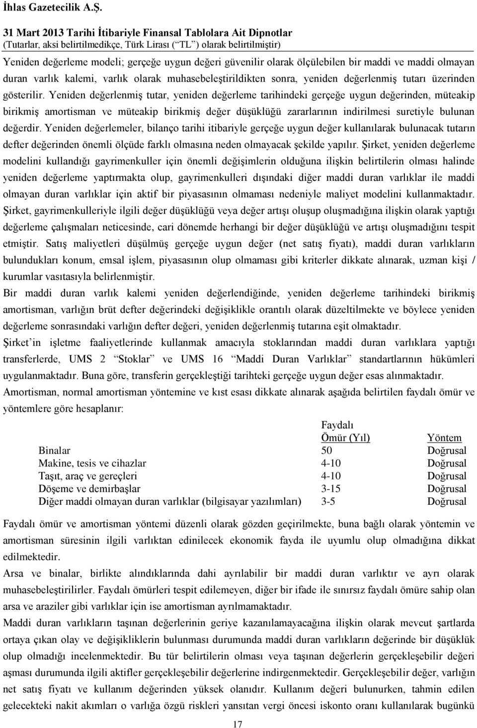 Yeniden değerlenmiş tutar, yeniden değerleme tarihindeki gerçeğe uygun değerinden, müteakip birikmiş amortisman ve müteakip birikmiş değer düşüklüğü zararlarının indirilmesi suretiyle bulunan