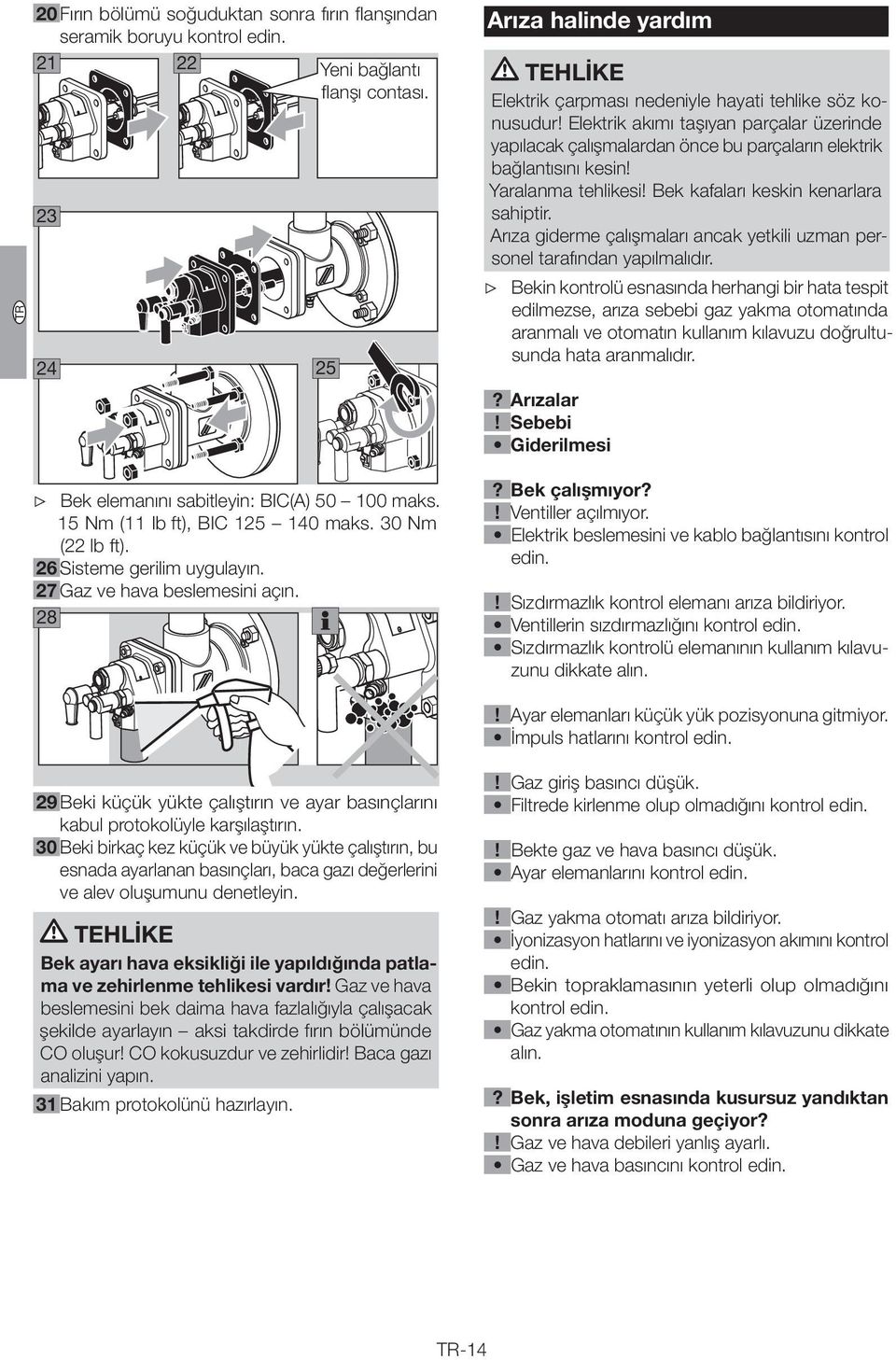 Arıza giderme çalışmaları ancak yetkili uzman personel tarafından yapılmalıdır.