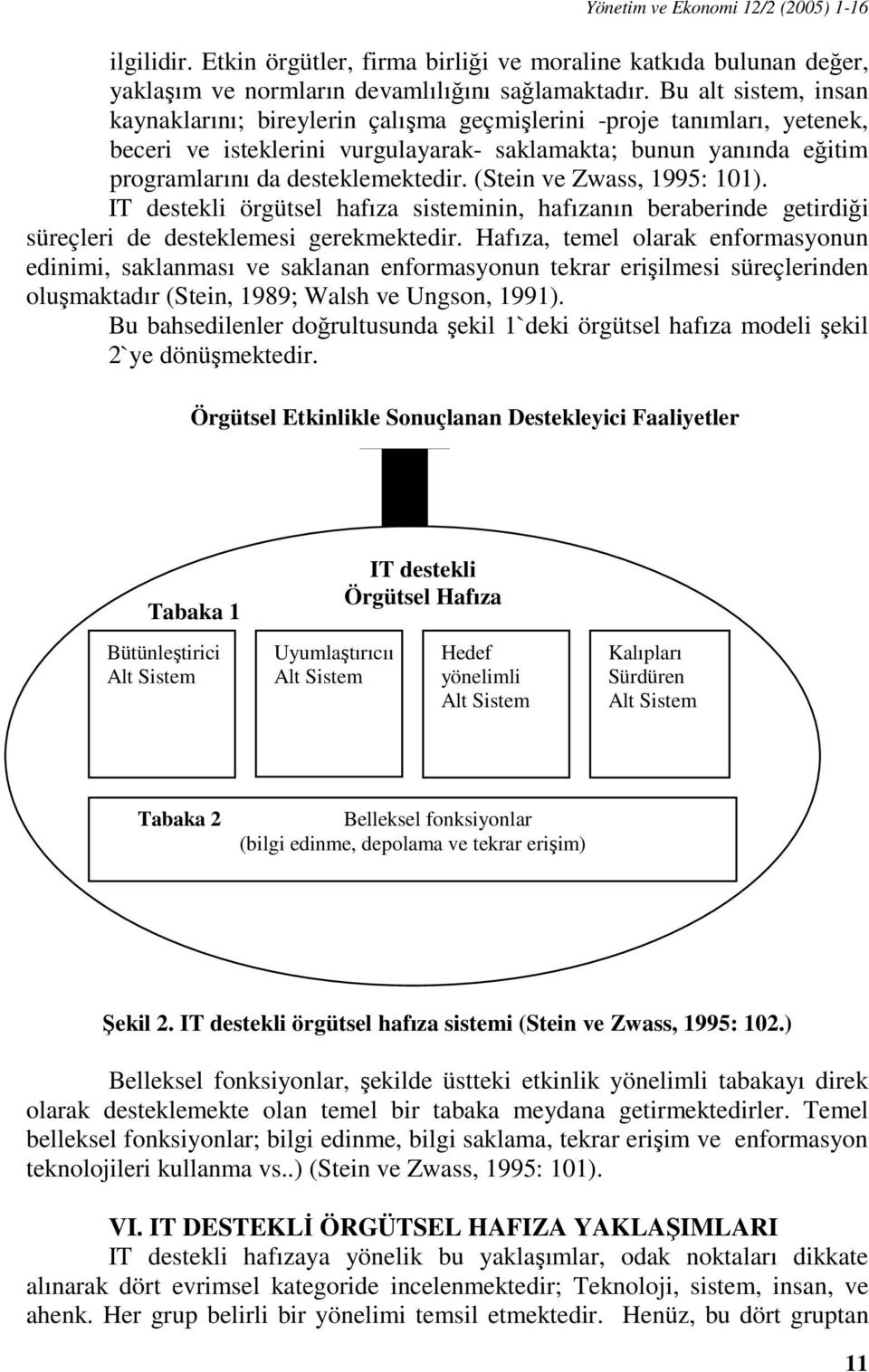 (Stein ve Zwass, 1995: 101). IT destekli örgütsel hafıza sisteminin, hafızanın beraberinde getirdiği süreçleri de desteklemesi gerekmektedir.