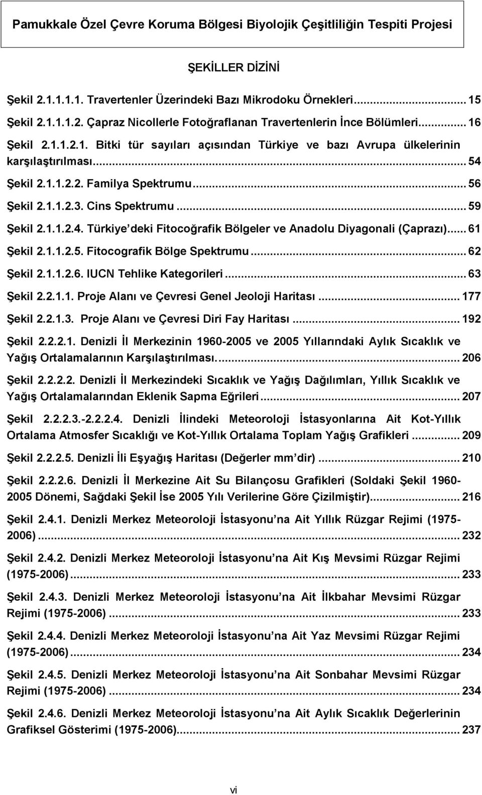 .. 62 Şekil 2.1.1.2.6. IUCN Tehlike Kategorileri... 63 Şekil 2.2.1.1. Proje Alanı ve Çevresi Genel Jeoloji Haritası... 177 Şekil 2.2.1.3. Proje Alanı ve Çevresi Diri Fay Haritası... 192 Şekil 2.2.2.1. Denizli İl Merkezinin 1960-2005 ve 2005 Yıllarındaki Aylık Sıcaklık ve Yağış Ortalamalarının Karşılaştırılması.