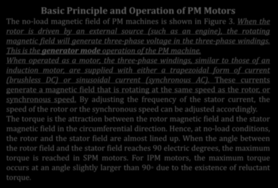 PERMANENT MAGNET MOTOR DRIVES Basic Principle and Operation of PM Motors The no-load magnetic field of PM machines is shown in Figure 3.