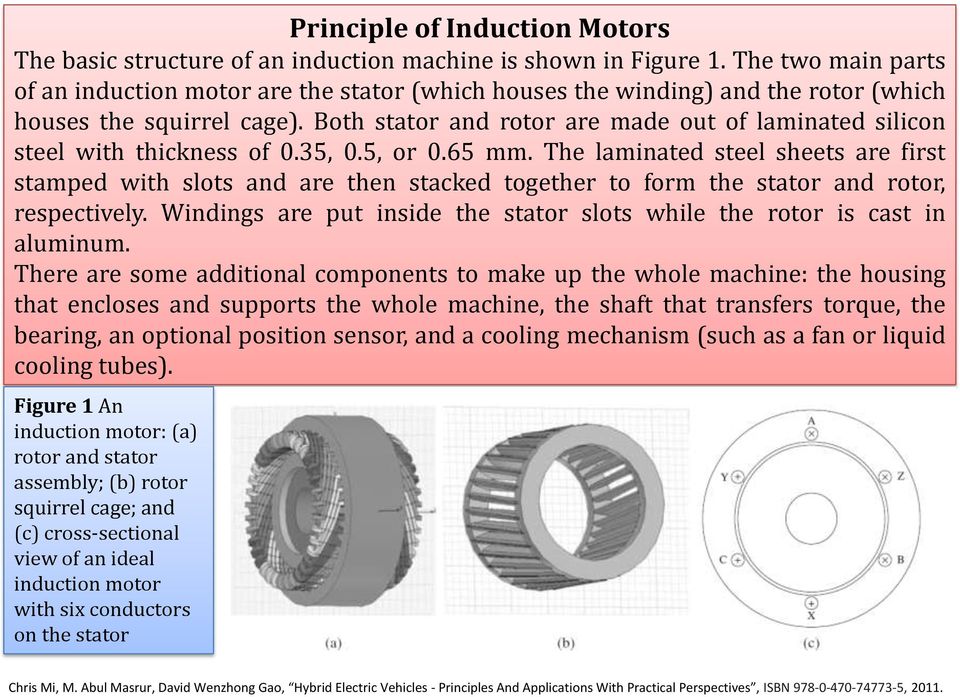 Both stator and rotor are made out of laminated silicon steel with thickness of 0.35, 0.5, or 0.65 mm.