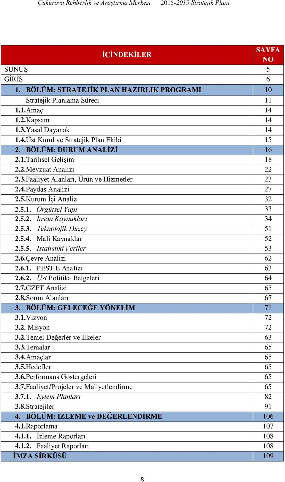 5.3. Teknolojik Düzey 51 2.5.4. Mali Kaynaklar 52 2.5.5. İstatistikî Veriler 53 2.6.Çevre Analizi 62 2.6.1. PEST-E Analizi 63 2.6.2. Üst Politika Belgeleri 64 2.7.GZFT Analizi 65 2.8.