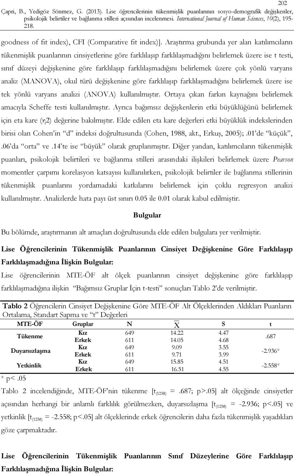 farklılaşmadığını belirlemek üzere çok yönlü varyans analiz (MANOVA), okul türü değişkenine göre farklılaşıp farklılaşmadığını belirlemek üzere ise tek yönlü varyans analizi (ANOVA) kullanılmıştır.