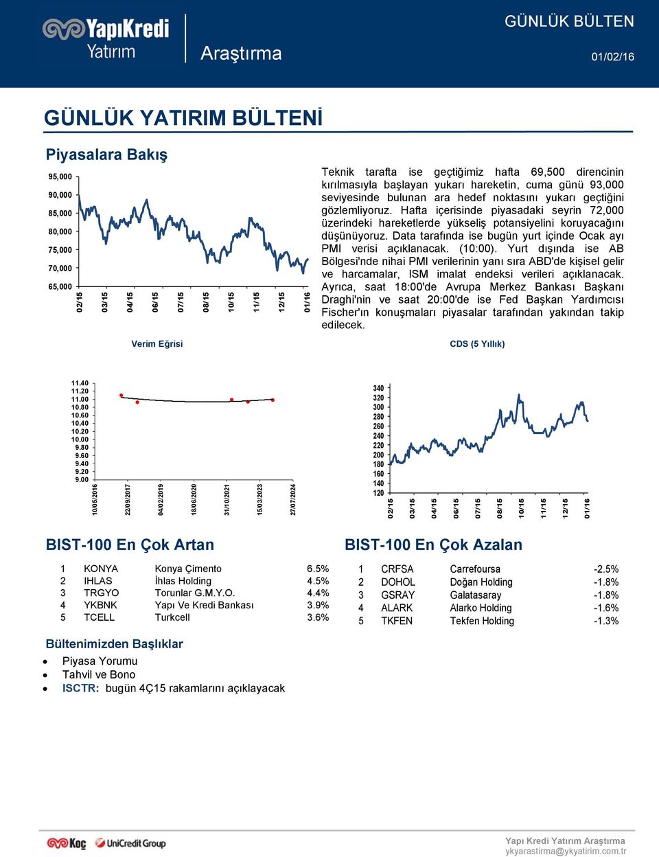 Hafta içerisinde piyasadaki seyrin 72,000 üzerindeki hareketlerde yükseliş potansiyelini koruyacağını düşünüyoruz. Data tarafında ise bugün yurt içinde Ocak ayı PMI verisi açıklanacak. (10:00).