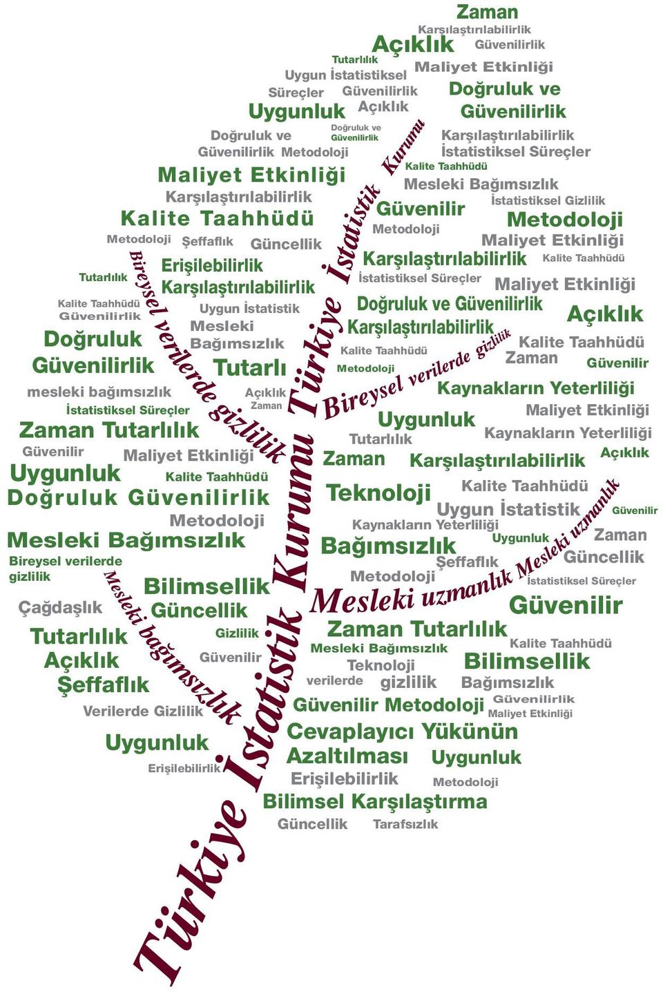 Uygun İstatistik Doğruluk ve Güvenilirlik Güvenilirlik Açıklık Mesleki Karşılaştırılabilirlik Doğruluk Bağımsızlık Kalite Taahhüdü Kalite Taahhüdü Zaman Güvenilirlik Tutarlı Metodoloji Güvenilir