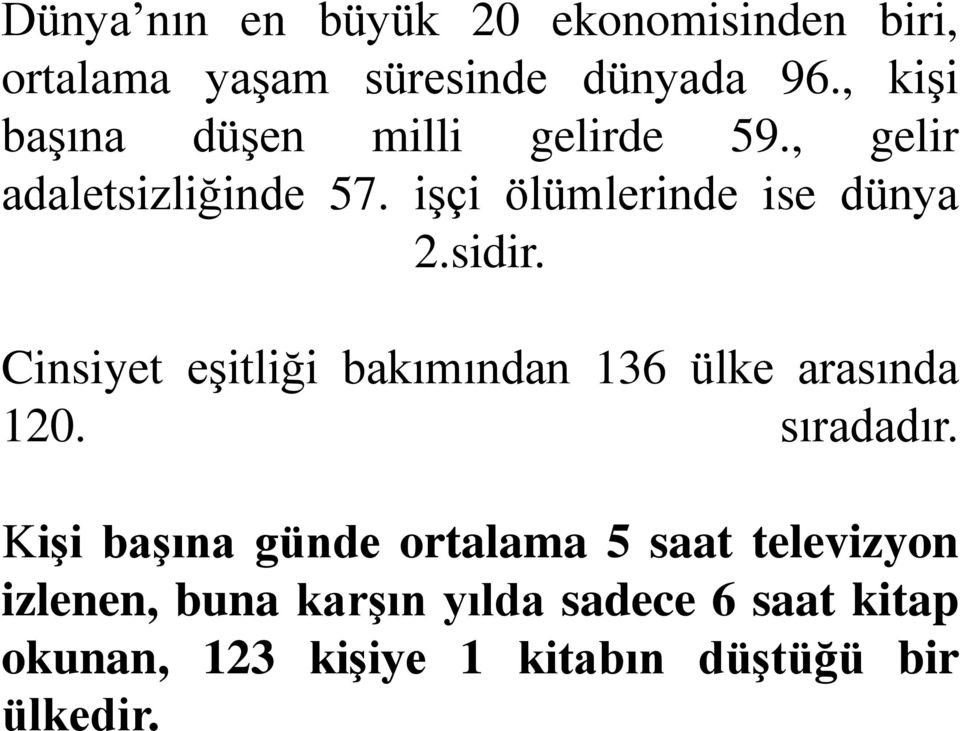 sidir. Cinsiyet eşitliği bakımından 136 ülke arasında 120. sıradadır.