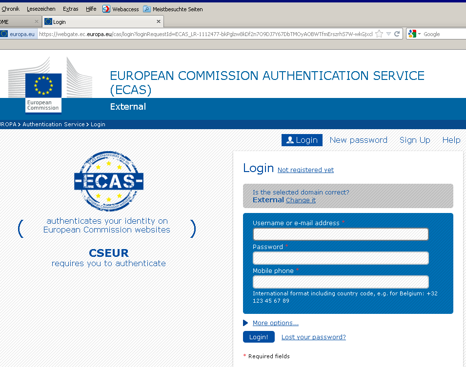 AB-ETS Kaydı: Hesap Özeti > Giriş Avrupa Komisyonu Kimlik Denetimi Hizmeti (ECAS) Avrupa Komisyonu nun merkezi