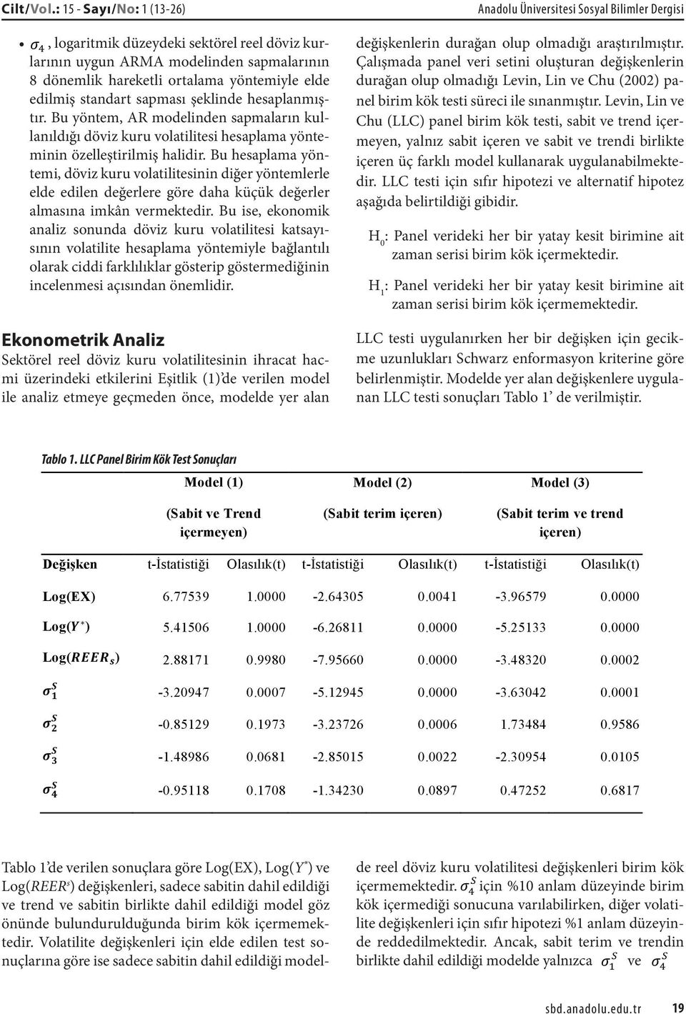 hesaplanmıştır. Bu yöntem, AR modelinden sapmaların kullanıldığı döviz kuru volatilitesi hesaplama yönteminin özelleştirilmiş halidir.