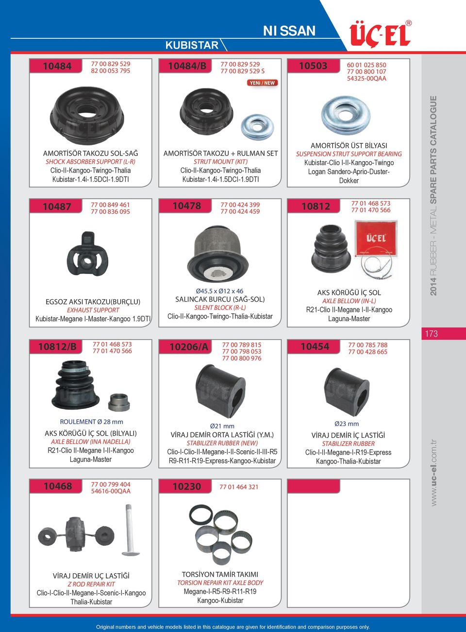 9DTI 10812/B ROULEMENT Ø 28 mm AKS KÖRÜĞÜ İÇ SOL (BİLYALI) AXLE BELLOW (INA NADELLA) R21-Clio II-Megane I-II-Kangoo Laguna-Master 10468 77 01 468 573 77 01 470 566 AMORTİSÖR TAKOZU + RULMAN SET STRUT