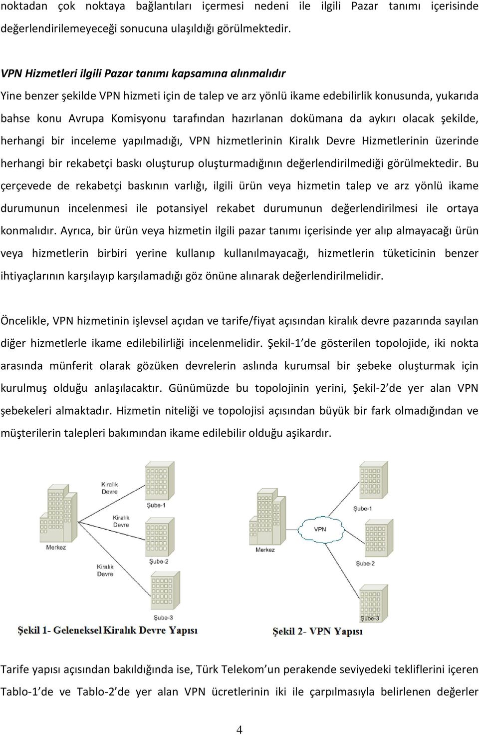 hazırlanan dokümana da aykırı olacak şekilde, herhangi bir inceleme yapılmadığı, VPN hizmetlerinin Kiralık Devre Hizmetlerinin üzerinde herhangi bir rekabetçi baskı oluşturup oluşturmadığının