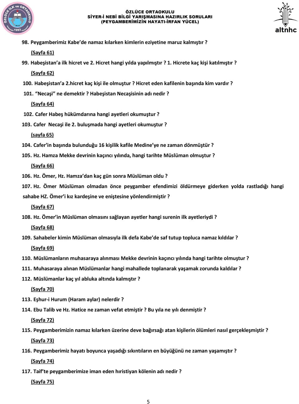 Cafer Habeş hükümdarına hangi ayetleri okumuştur? 103. Cafer Necaşi ile 2. buluşmada hangi ayetleri okumuştur? (sayfa 65) 104.