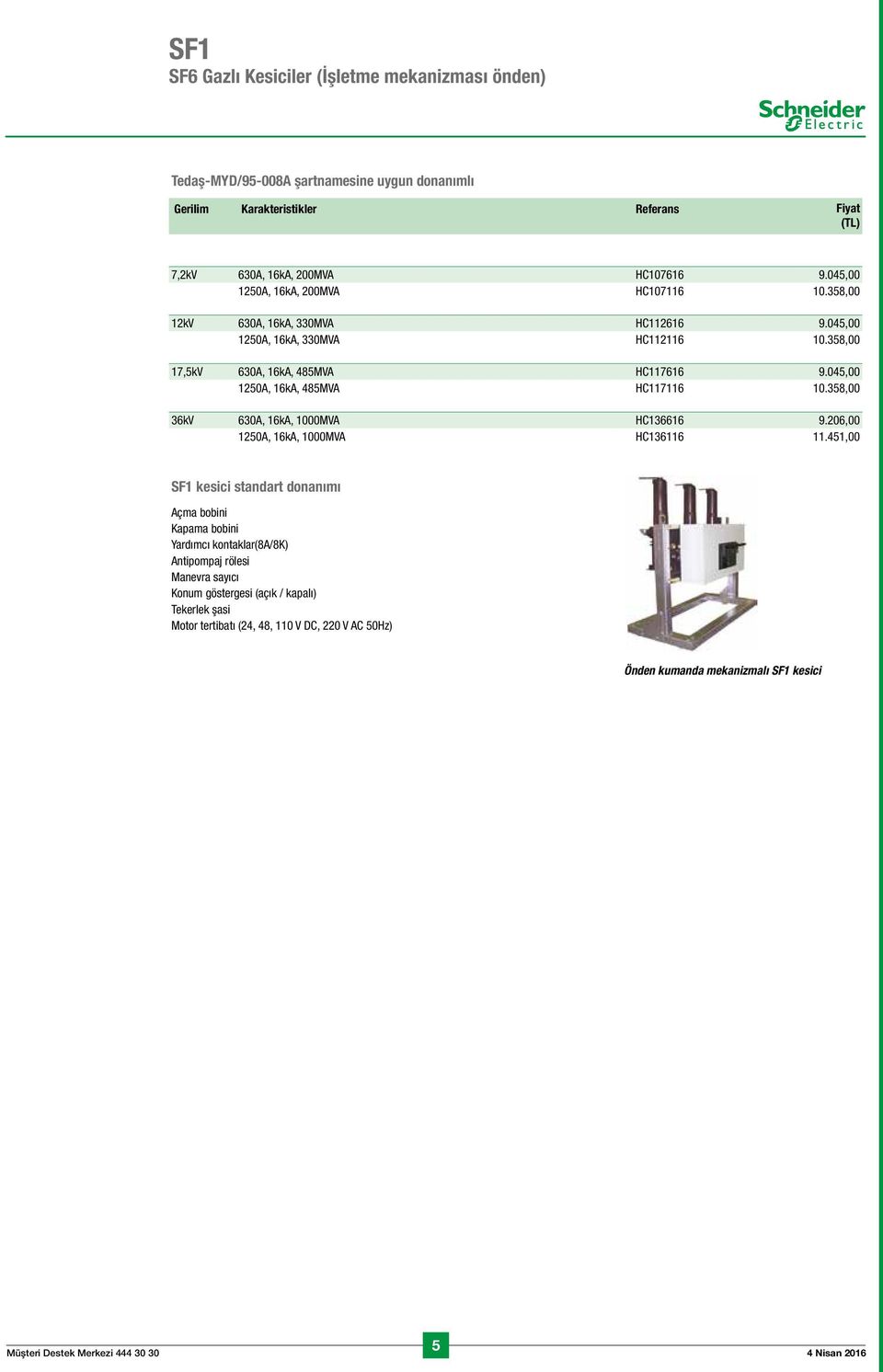 045,00 1250A, 16kA, 485MVA HC117116 10.358,00 36kV 630A, 16kA, 1000MVA HC136616 9.206,00 1250A, 16kA, 1000MVA HC136116 11.