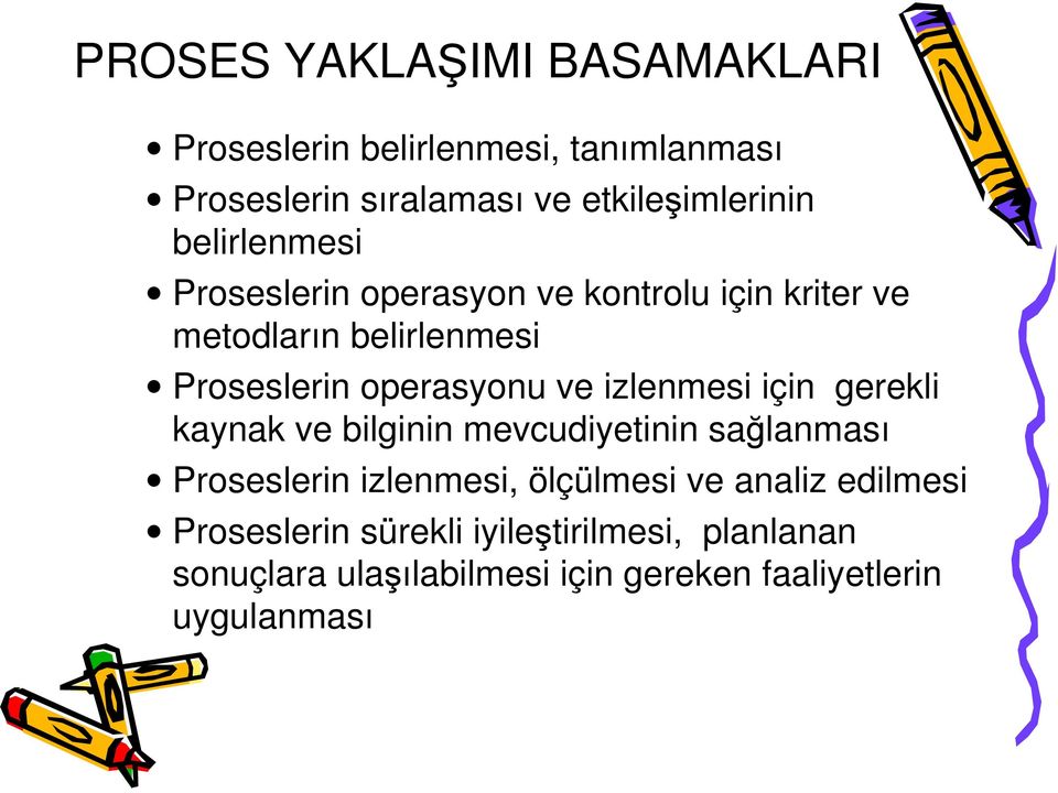 izlenmesi için gerekli kaynak ve bilginin mevcudiyetinin sağlanması Proseslerin izlenmesi, ölçülmesi ve analiz