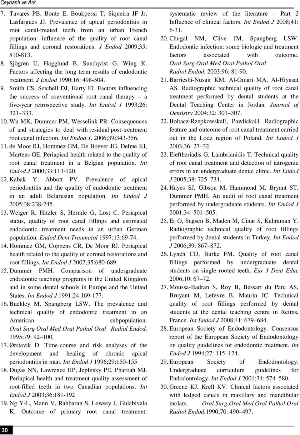 0-813. 8. Sjögren U, Hägglund B, Sundqvist G, Wing K. Factors affecting the long term results of endodontic treatment. J Endod 1990;16: 498-504. 9. Smith CS, Setchell DJ, Harty FJ.