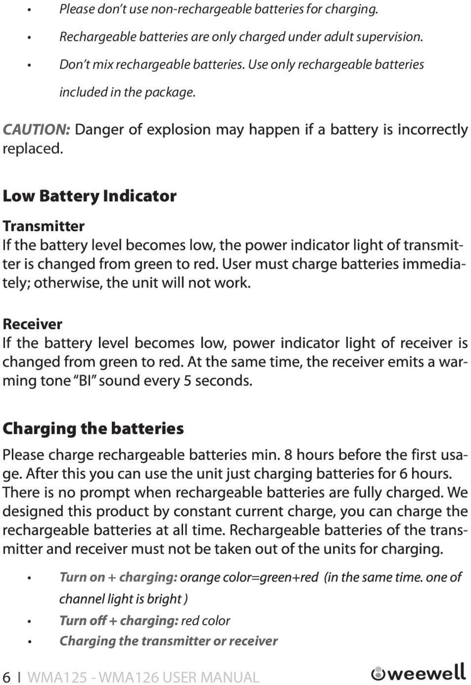 Use only rechargeable batteries CAUTION: replaced. included in the package.