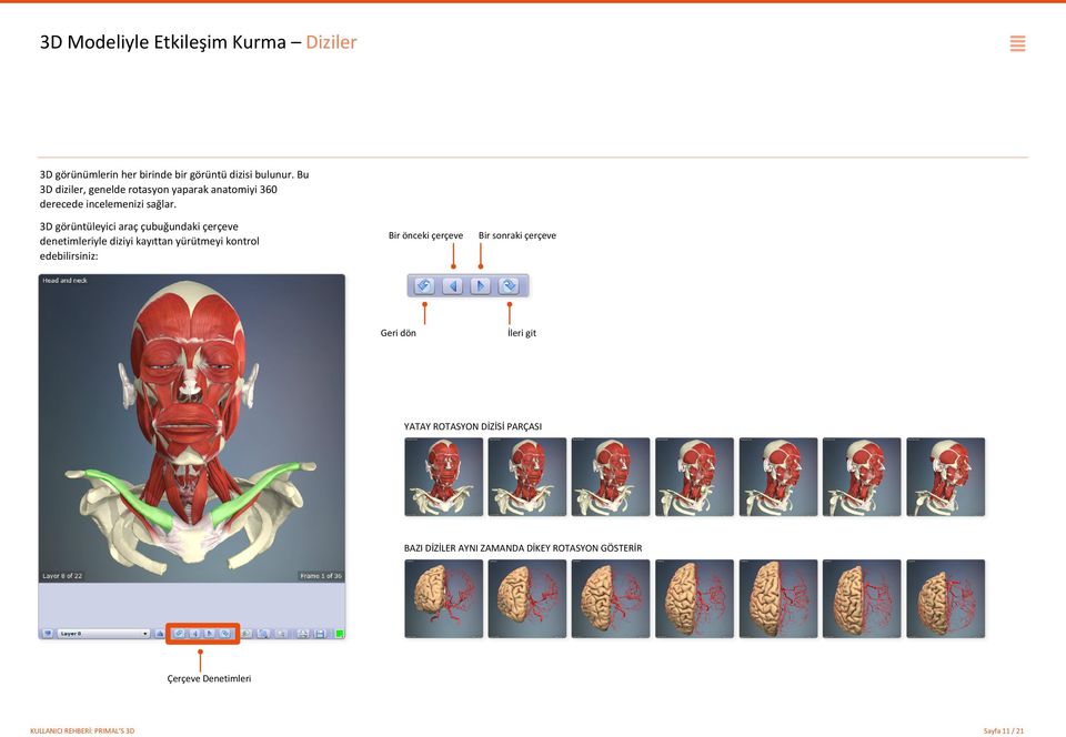 3D görüntüleyici araç çubuğundaki çerçeve denetimleriyle diziyi kayıttan yürütmeyi kontrol edebilirsiniz: Bir önceki