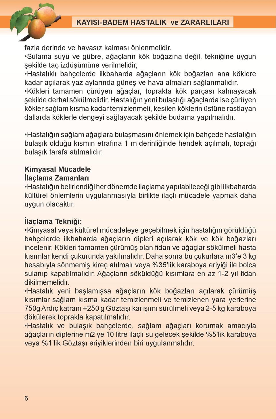 aylarında güneş ve hava almaları sağlanmalıdır. Kökleri tamamen çürüyen ağaçlar, toprakta kök parçası kalmayacak şekilde derhal sökülmelidir.