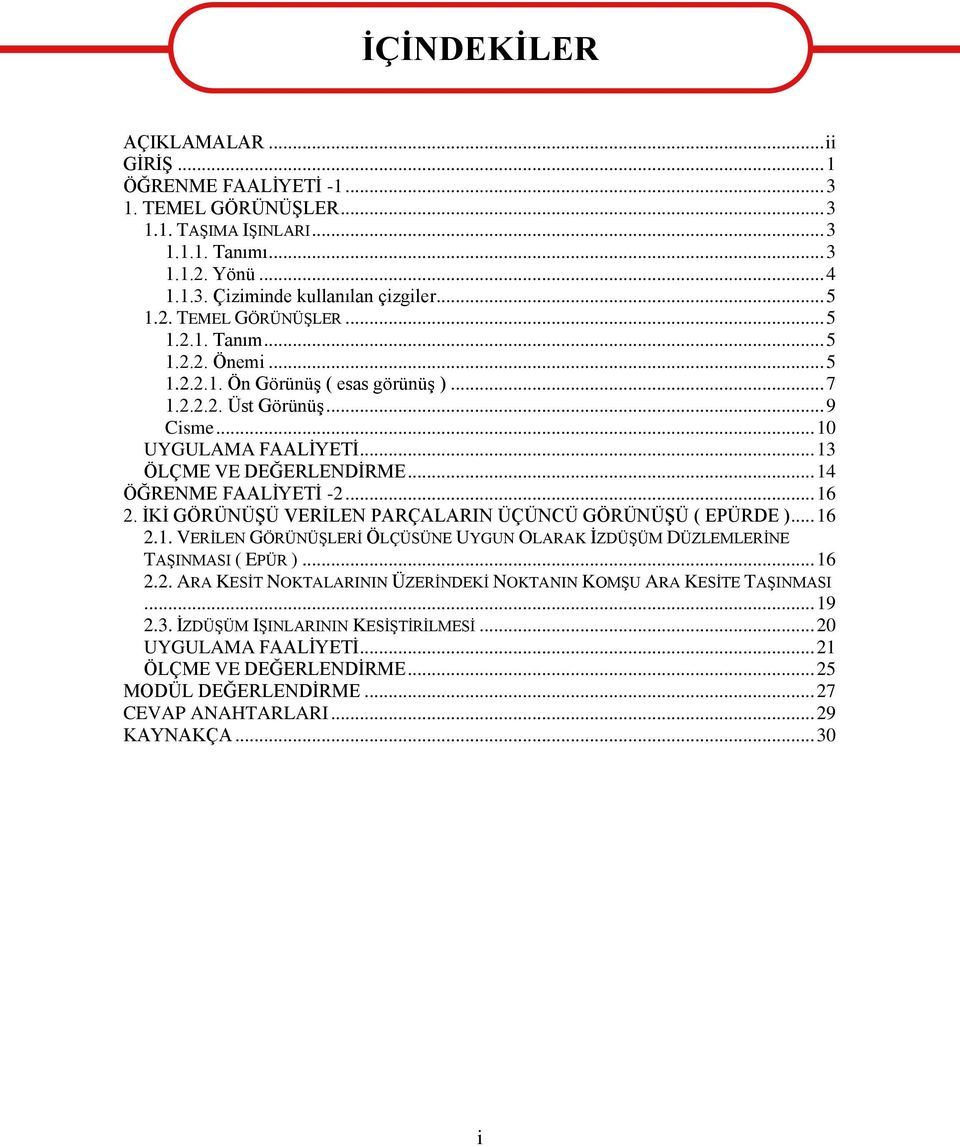 .. 14 ÖĞRENME FAALİYETİ -2... 16 2. İKİ GÖRÜNÜŞÜ VERİLEN PARÇALARIN ÜÇÜNCÜ GÖRÜNÜŞÜ ( EPÜRDE )... 16 2.1. VERİLEN GÖRÜNÜŞLERİ ÖLÇÜSÜNE UYGUN OLARAK İZDÜŞÜM DÜZLEMLERİNE TAŞINMASI ( EPÜR )... 16 2.2. ARA KESİT NOKTALARININ ÜZERİNDEKİ NOKTANIN KOMŞU ARA KESİTE TAŞINMASI.