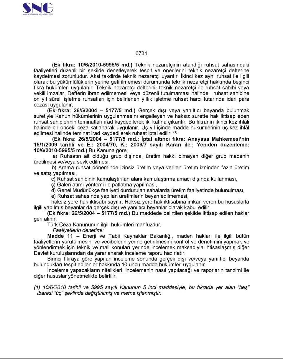 Aksi takdirde teknik nezaretçi uyarılır. İkinci kez aynı ruhsat ile ilgili olarak bu yükümlülüklerin yerine getirilmemesi durumunda teknik nezaretçi hakkında beşinci fıkra hükümleri uygulanır.