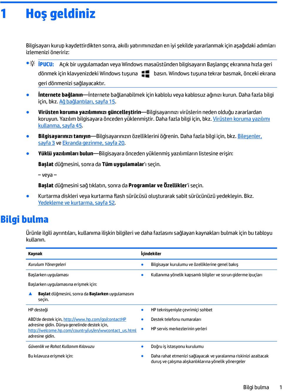 Windows tuşuna tekrar basmak, önceki ekrana İnternete bağlanın İnternete bağlanabilmek için kablolu veya kablosuz ağınızı kurun. Daha fazla bilgi için, bkz. Ağ bağlantıları, sayfa 15.