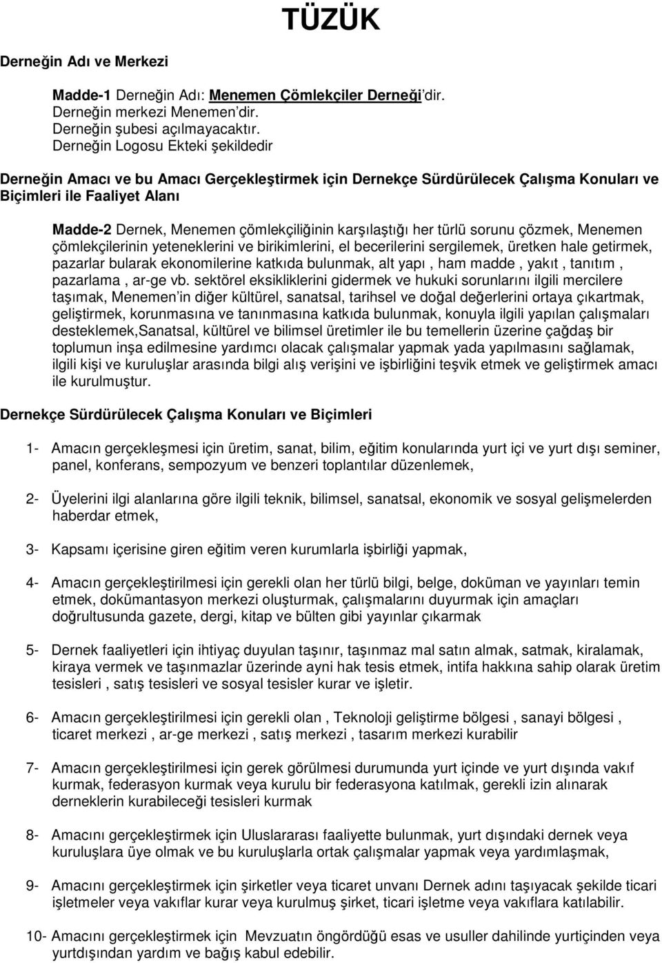 karşılaştığı her türlü sorunu çözmek, Menemen çömlekçilerinin yeteneklerini ve birikimlerini, el becerilerini sergilemek, üretken hale getirmek, pazarlar bularak ekonomilerine katkıda bulunmak, alt