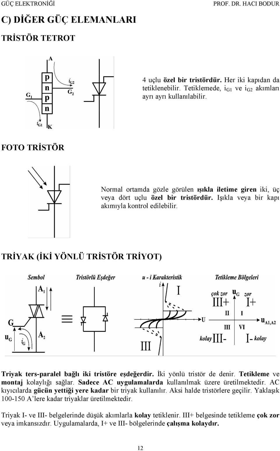 RİYAK (İKİ YÖNÜ RİSÖR RİYO) riyak ters-paralel bağlı iki tristöre eşeğerir. İki yönlü tristör e enir. etikleme ve montaj kolaylığı sağlar. Saece AC uyulamalara kullanılmak üzere üretilmekteir.