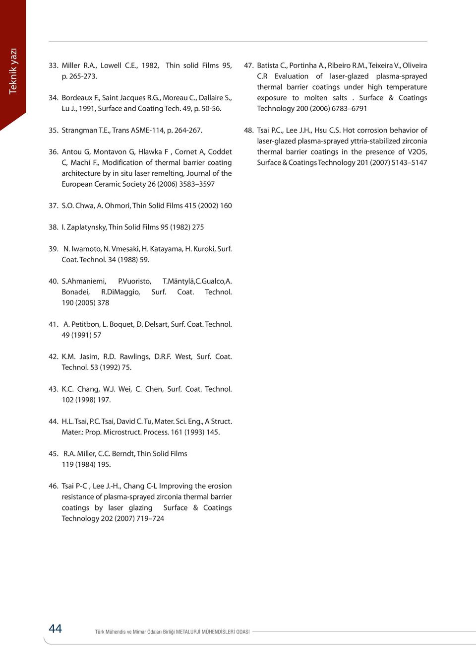 Surface & Coatings Technology 200 (2006) 6783 6791 35. Strangman T.E., Trans ASME-114, p. 264-267. 36. Antou G, Montavon G, Hlawka F, Cornet A, Coddet C, Machi F.