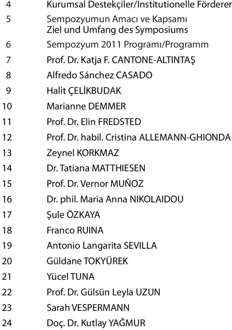 Cristina ALLEMANN-GHIONDA 13 Zeynel KORKMAZ 14 Dr. Tatiana MATTHIESEN 15 Prof. Dr. Vernor MUÑOZ 16 Dr. phil.