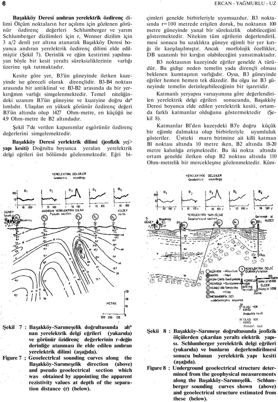 Derinlik ve eğim kestirimi yapılmayan böyle bir kesit yeraltı süreksizliklerinin varlığı üzerine ışık tutmaktadır. Kesite göre yer, B3'ün güneyinde iletken kuzeyinde ise göreceli olarak dirençlidir.