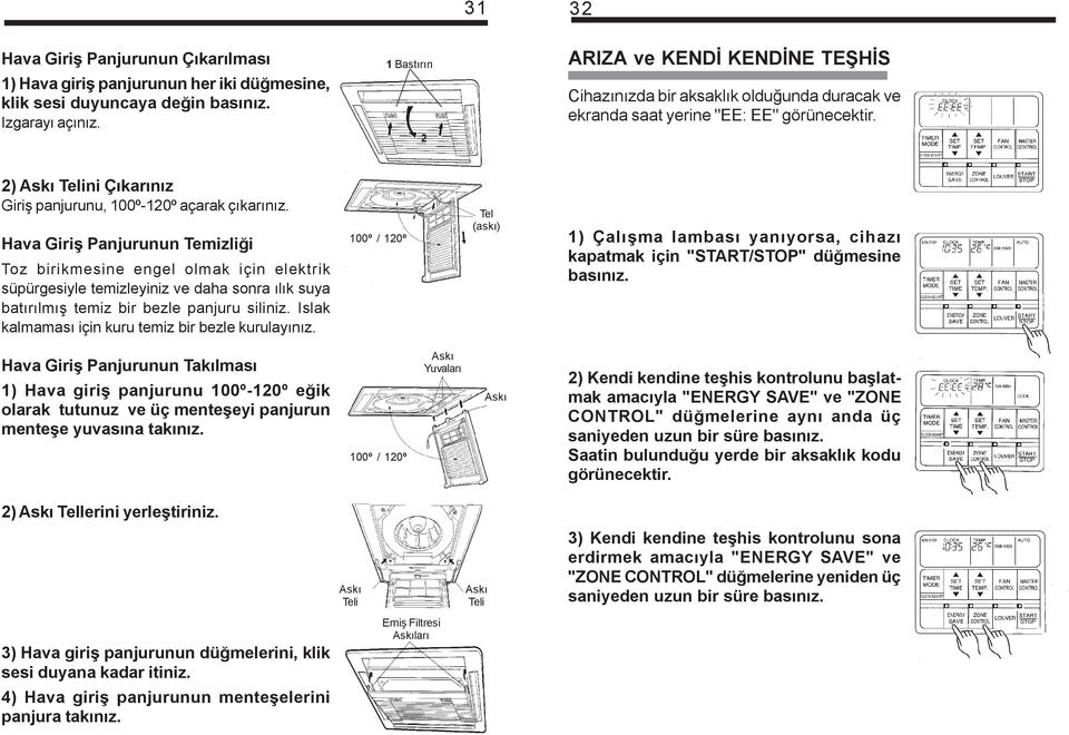 2) Aský Telini Çýkarýnýz Giriþ panjurunu, 100º-120º açarak çýkarýnýz.