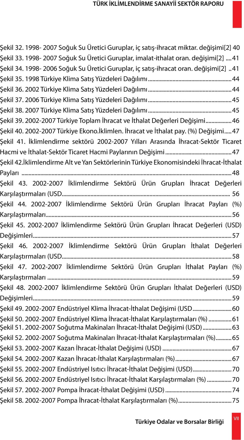 ..44 Şekil 37. 2006 Türkiye Klima Satış Yüzdeleri Dağılımı...45 Şekil 38. 2007 Türkiye Klima Satış Yüzdeleri Dağılımı...45 Şekil 39. 2002-2007 Türkiye Toplam İhracat ve İthalat Değerleri Değişimi.