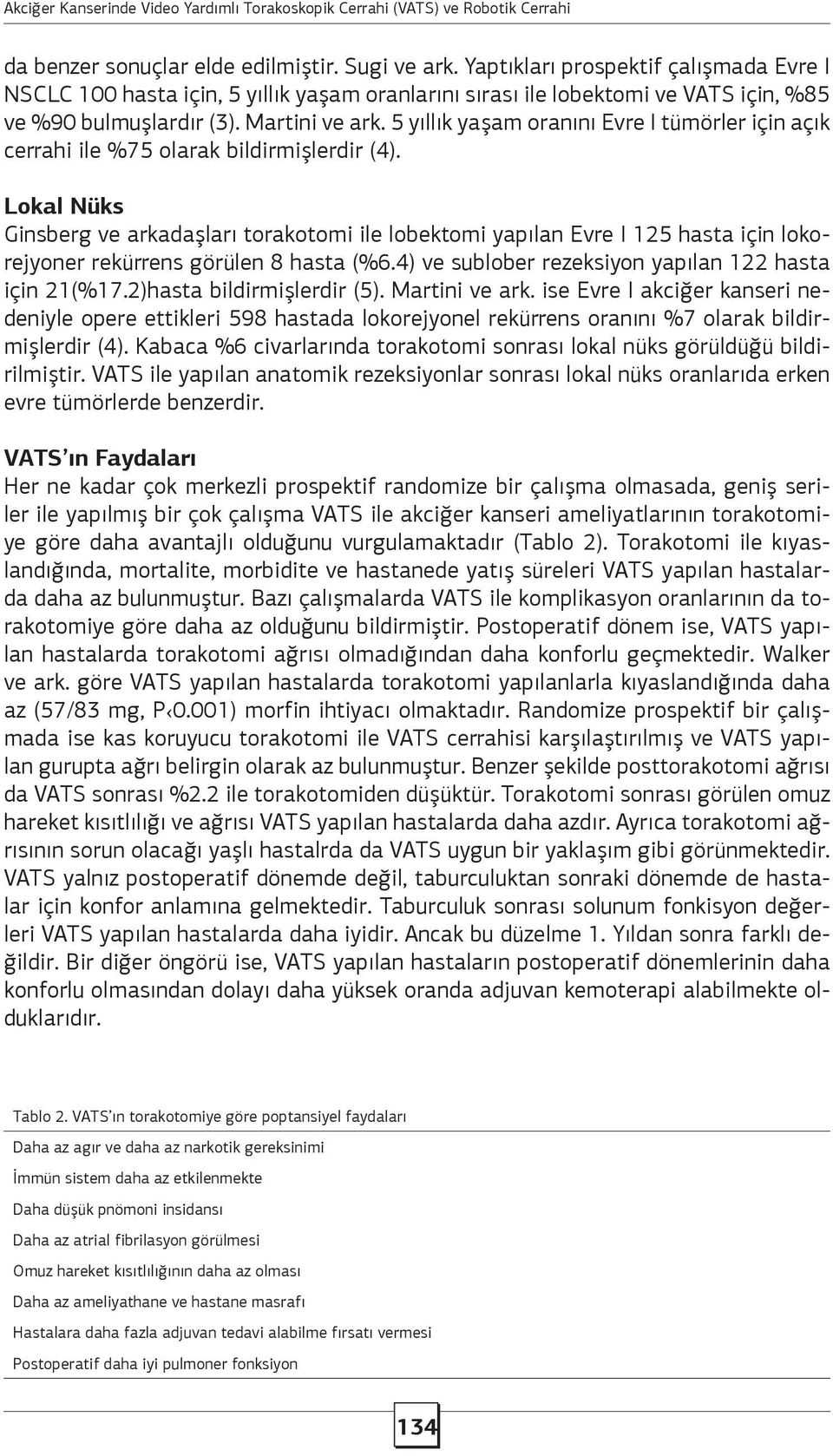 Lokal Nüks Ginsberg ve arkadaşları torakotomi ile lobektomi yapılan Evre I 125 hasta için lokorejyoner rekürrens görülen 8 hasta (%6.4) ve sublober rezeksiyon yapılan 122 hasta için 21(%17.