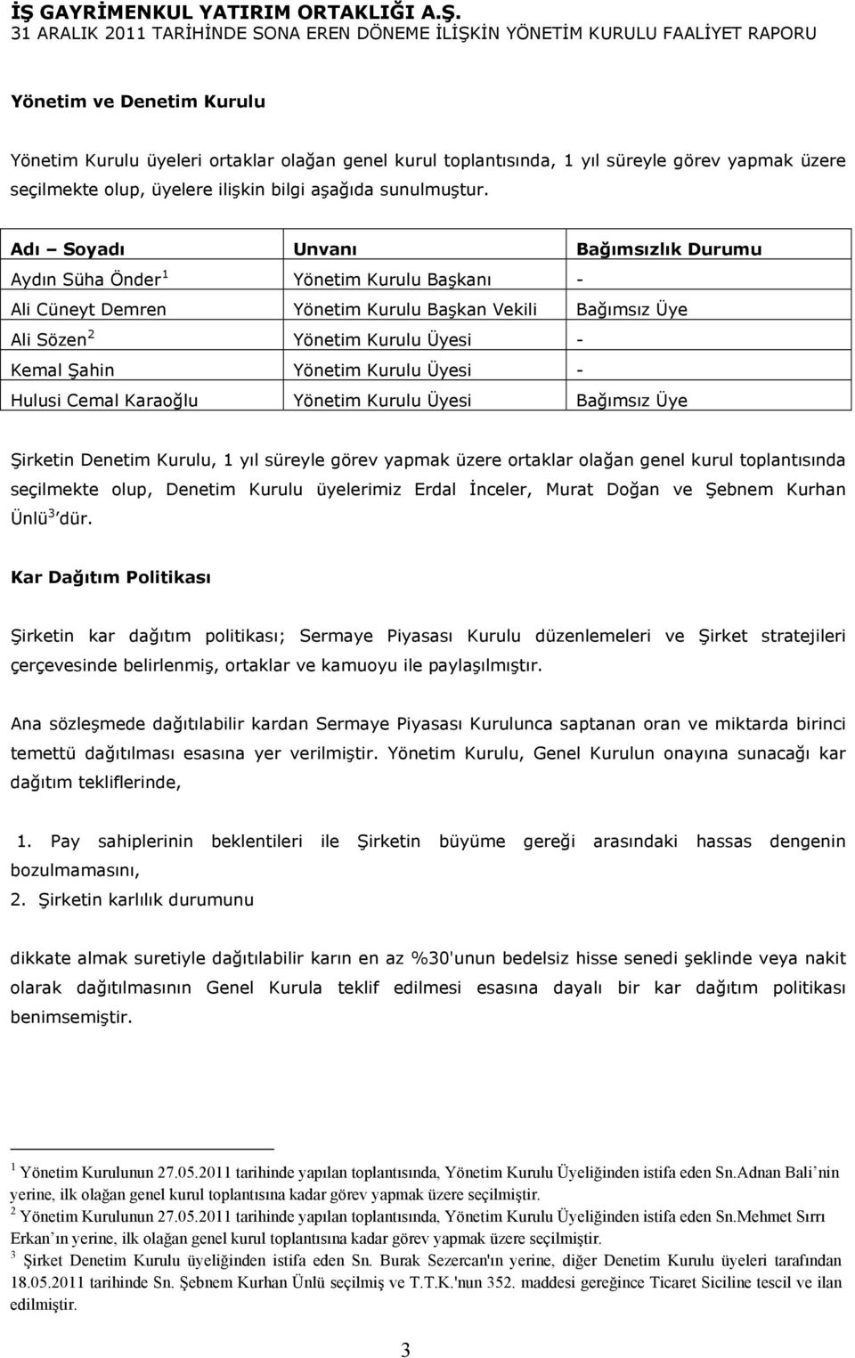 Kurulu Üyesi - Hulusi Cemal Karaoğlu Yönetim Kurulu Üyesi Bağımsız Üye Şirketin Denetim Kurulu, 1 yıl süreyle görev yapmak üzere ortaklar olağan genel kurul toplantısında seçilmekte olup, Denetim