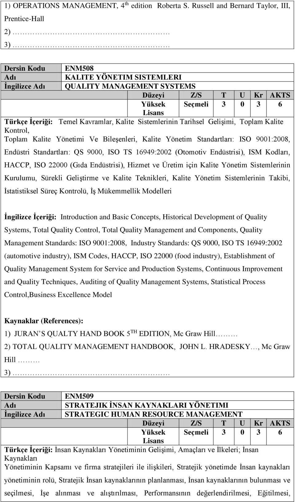 Gelişimi, Toplam Kalite Kontrol, Toplam Kalite Yönetimi Ve Bileşenleri, Kalite Yönetim Standartları: ISO 9001:2008, Endüstri Standartları: QS 9000, ISO TS 16949:2002 (Otomotiv Endüstrisi), ISM