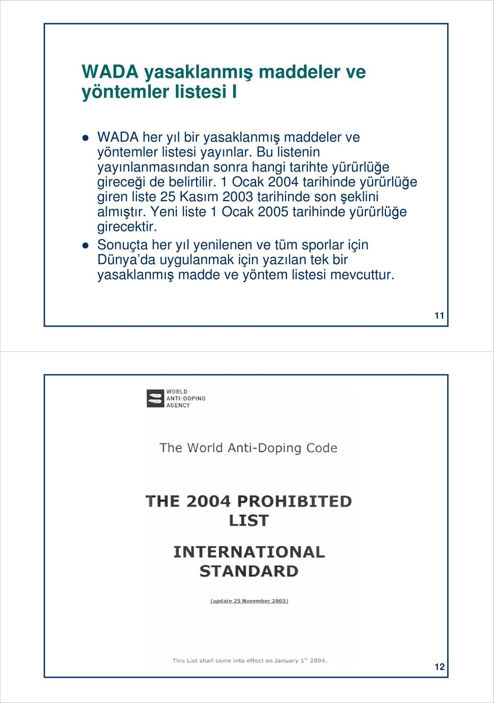 1 Ocak 2004 tarihinde yürürlüğe giren liste 25 Kasım 2003 tarihinde son şeklini almıştır.