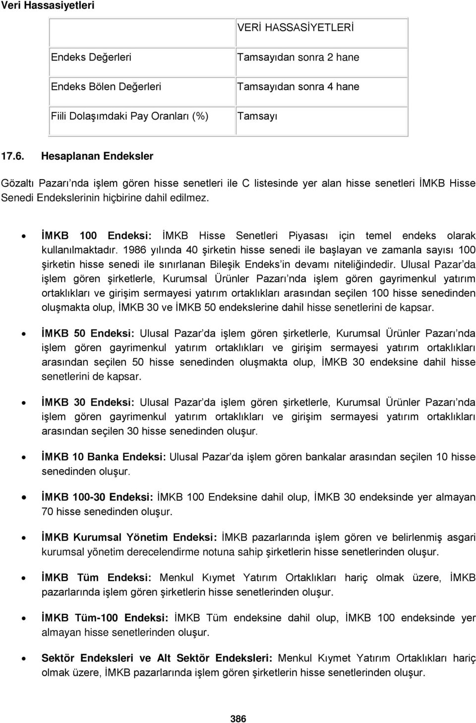 İMKB 100 Endeksi: İMKB Hisse Senetleri Piyasası için temel endeks olarak kullanılmaktadır.