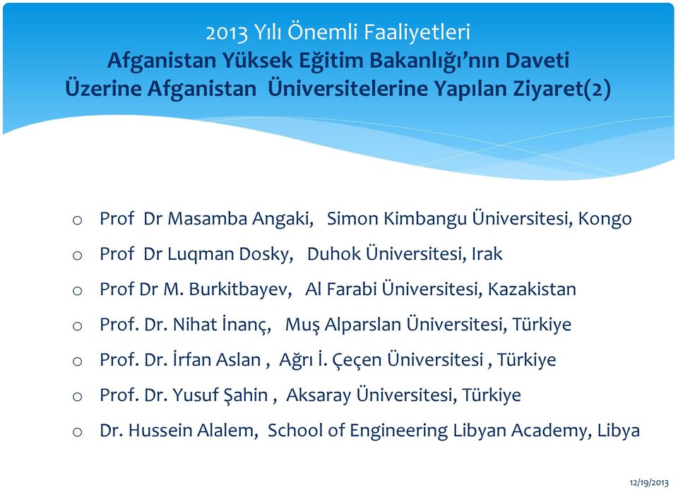 Burkitbayev, Al Farabi Üniversitesi, Kazakistan Prof. Dr. Nihat İnanç, Muş Alparslan Üniversitesi, Türkiye Prof. Dr. İrfan Aslan, Ağrı İ.