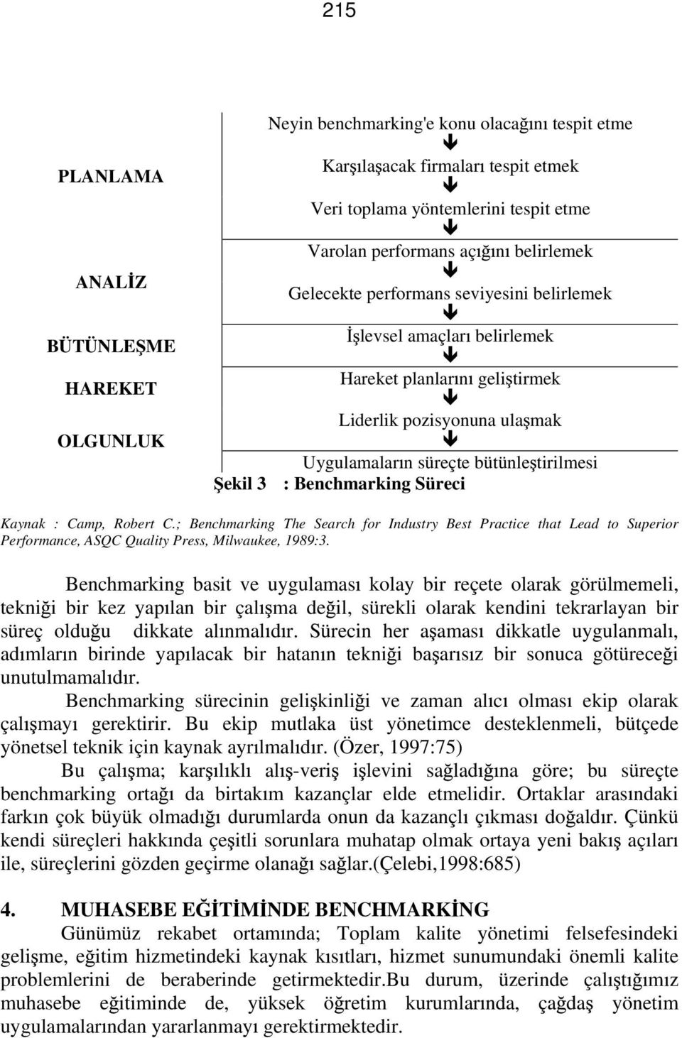 Benchmarking Süreci Kaynak : Camp, Robert C.; Benchmarking The Search for Industry Best Practice that Lead to Superior Performance, ASQC Quality Press, Milwaukee, 1989:3.