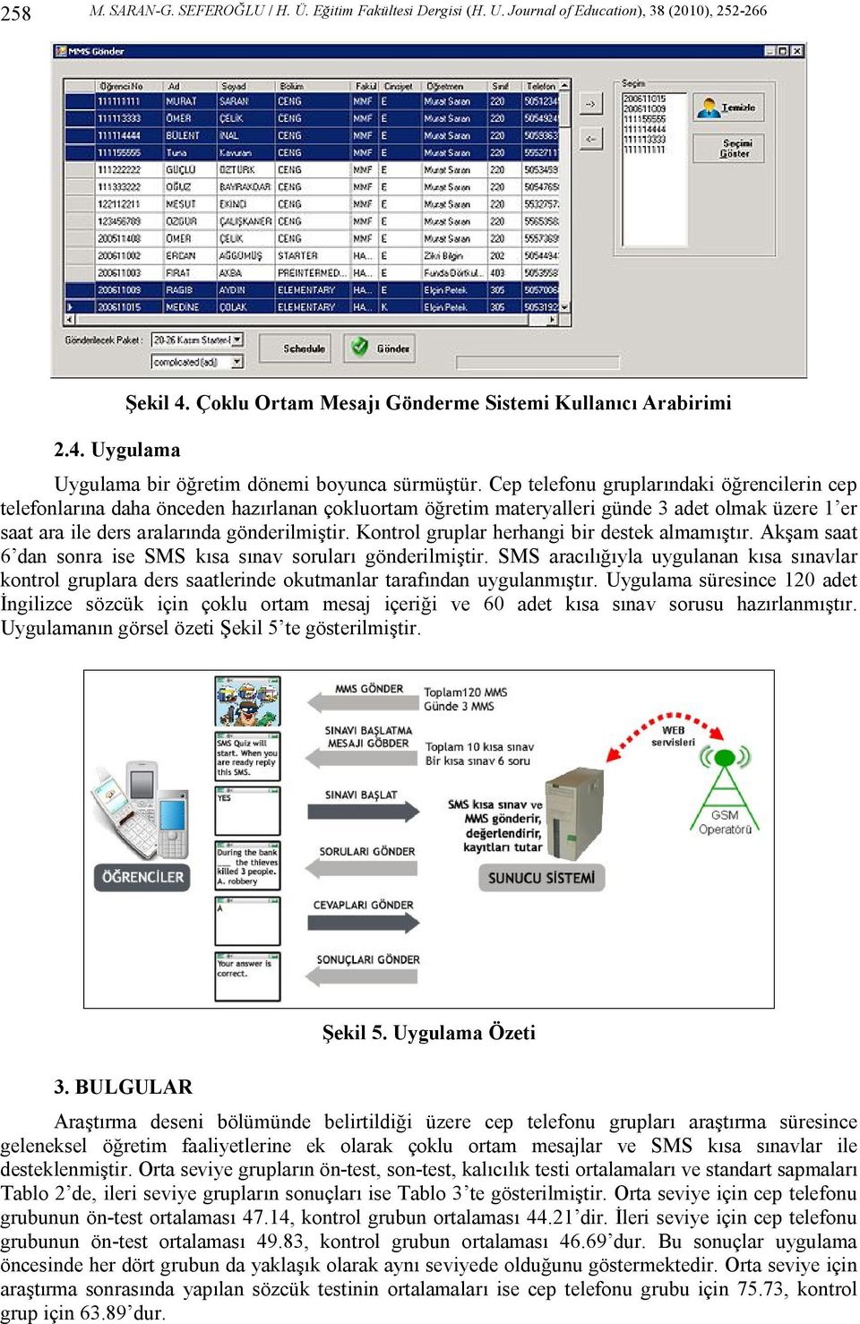 Cep telefonu gruplarındaki öğrencilerin cep telefonlarına daha önceden hazırlanan çokluortam öğretim materyalleri günde 3 adet olmak üzere 1 er saat ara ile ders aralarında gönderilmiştir.