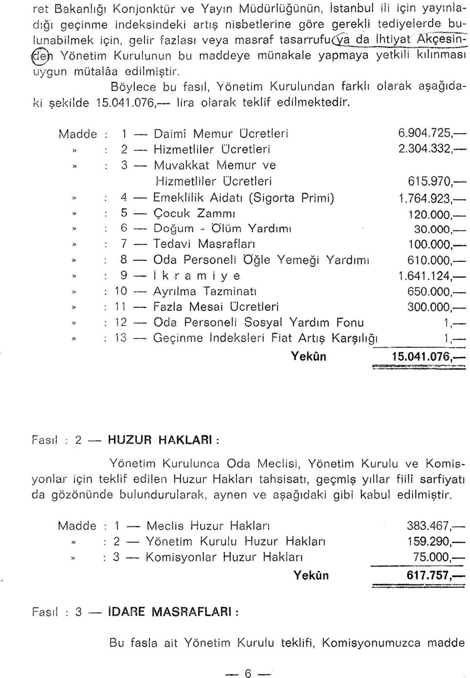 076,- lira olarak teklif edilmektedir. Madde 1 - Daimi Memur ücretleri 2 - Hizmetliler ücretleri 3-1\.