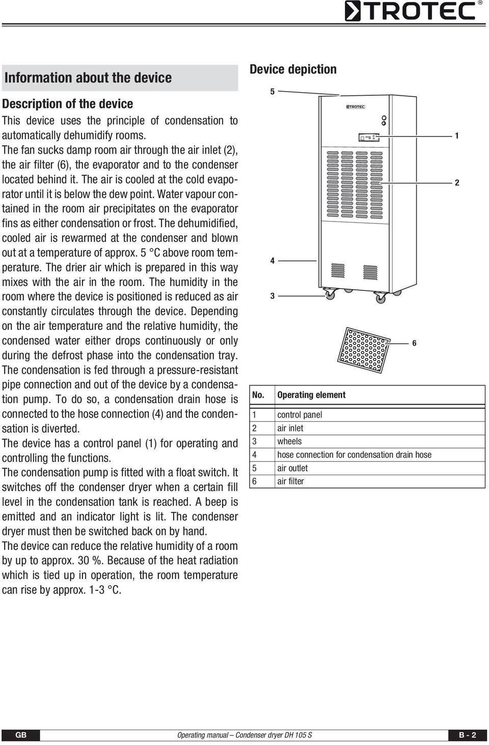 The air is cooled at the cold evaporator until it is below the dew point. Water vapour contained in the room air precipitates on the evaporator fins as either condensation or frost.