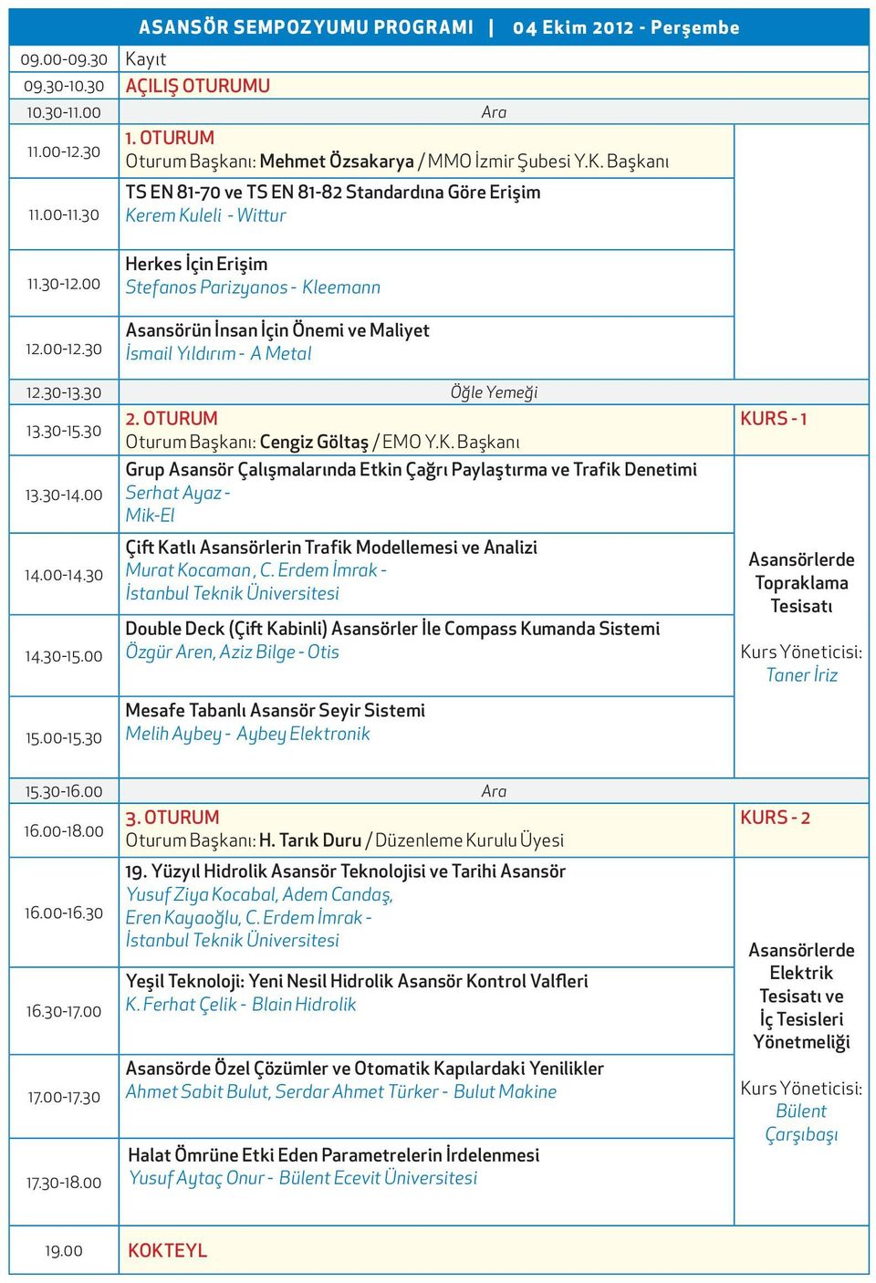 30 Herkes İçin Erişim Stefanos Parizyanos - Kleemann Asansörün İnsan İçin Önemi ve Maliyet İsmail Yıldırım - A Metal 12.30-13.30 Öğle Yemeği 2. OTURUM 13.30-15.