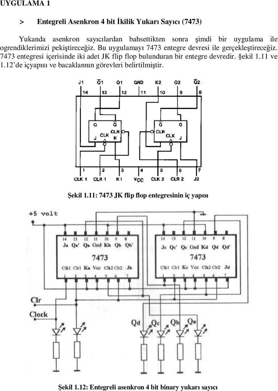 7473 entegresi içerisinde iki adet JK flip flop bulunduran bir entegre devredir. ekil 1.11 ve 1.