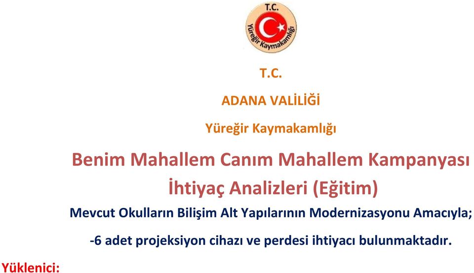 Modernizasyonu Amacıyla; -6 adet