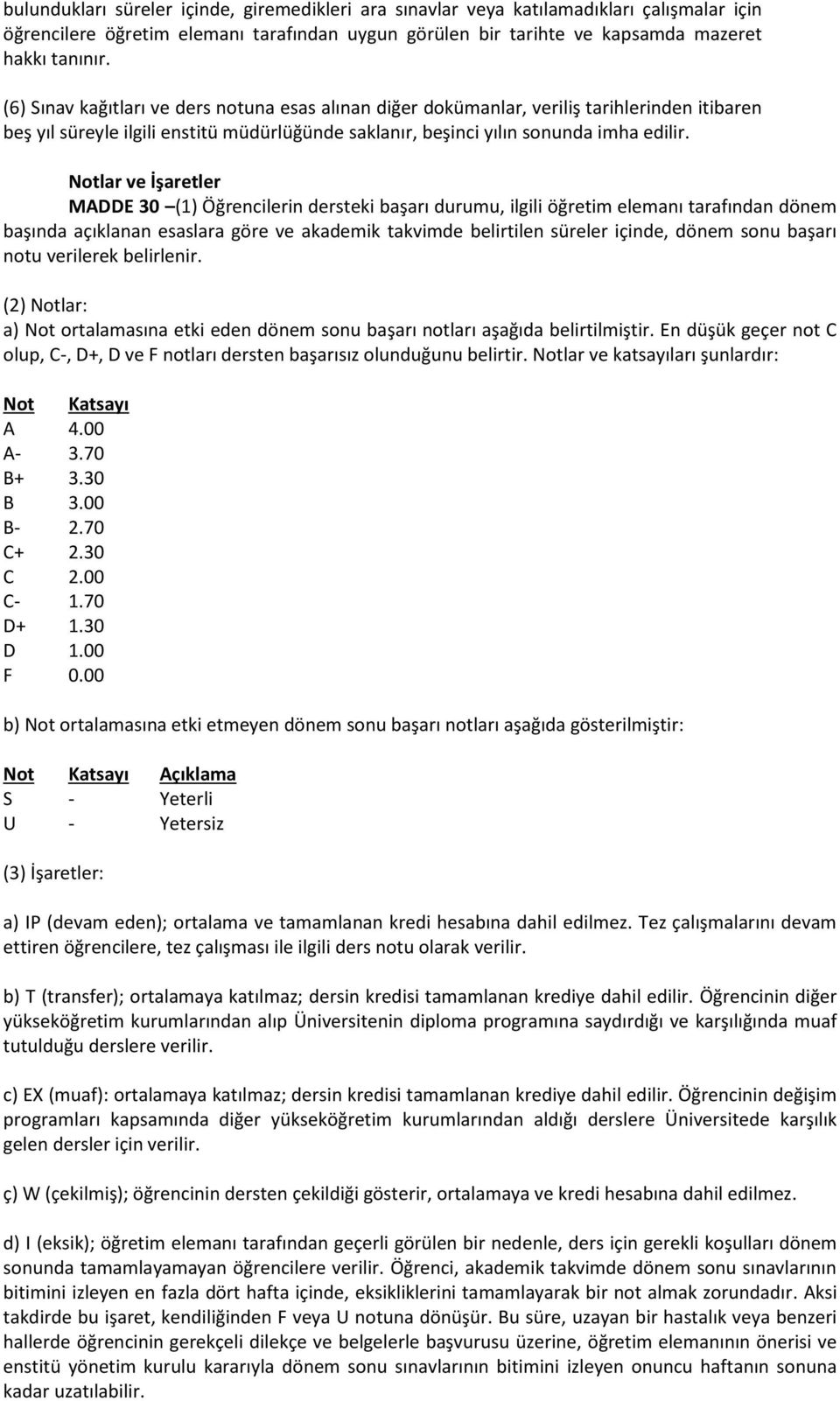 Notlar ve İşaretler MADDE 30 (1) Öğrencilerin dersteki başarı durumu, ilgili öğretim elemanı tarafından dönem başında açıklanan esaslara göre ve akademik takvimde belirtilen süreler içinde, dönem