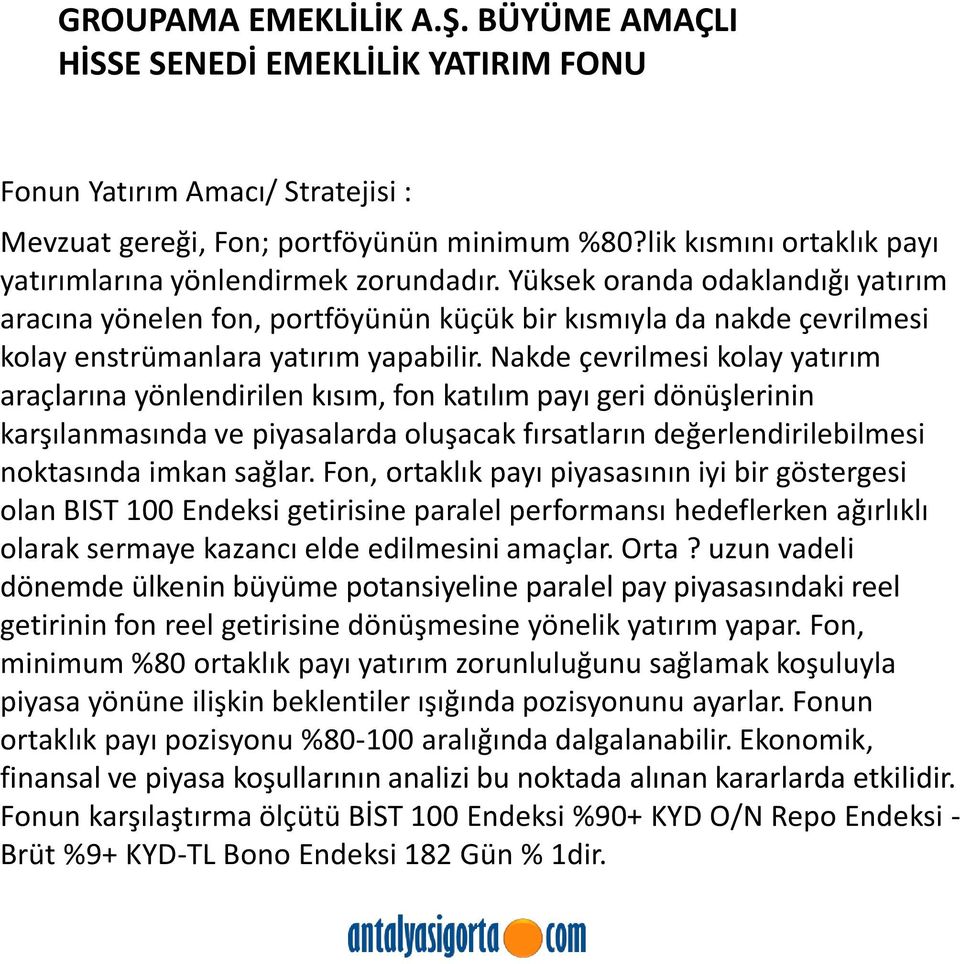 Yüksek oranda odaklandığı yatırım aracına yönelen fon, portföyünün küçük bir kısmıyla da nakde çevrilmesi kolay enstrümanlara yatırım yapabilir.