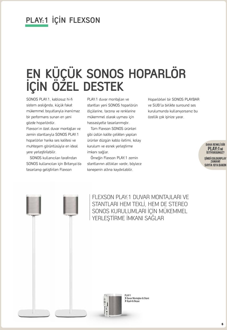 SONOS kullanıcıları tarafından SONOS kullanıcıları için Britanya da tasarlanıp geliştirilen Flexson PLAY:1 duvar montajları ve stantları yeni SONOS hoparlörün ölçülerine, tarzına ve renklerine