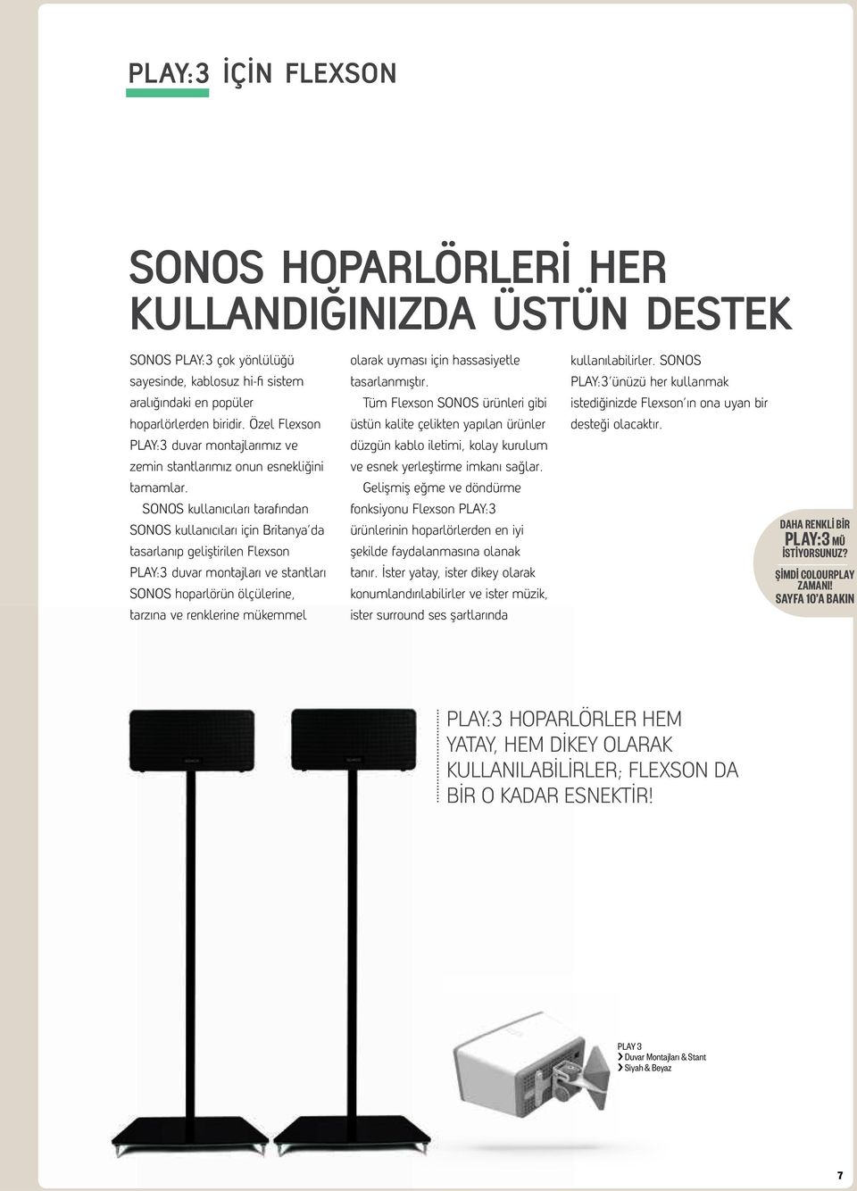 SONOS kullanıcıları tarafından SONOS kullanıcıları için Britanya da tasarlanıp geliştirilen Flexson PLAY:3 duvar montajları ve stantları SONOS hoparlörün ölçülerine, tarzına ve renklerine mükemmel