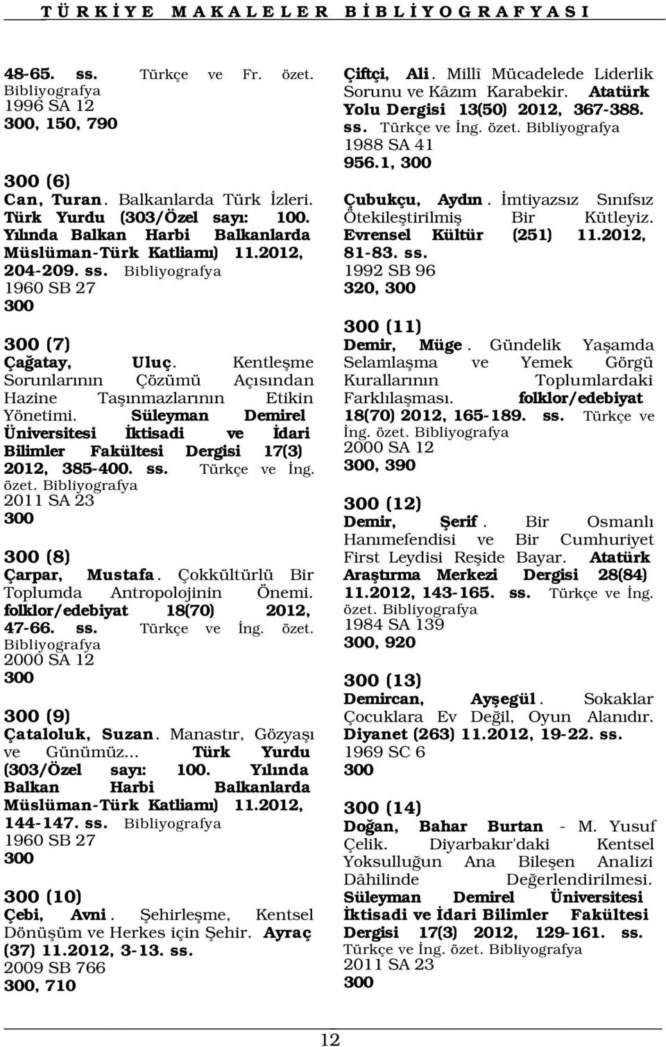 mtiyazs z S n fs z Ötekilefltirilmifl Bir Kütleyiz. Evrensel Kültür (251) 11.2012, 81-83. ss. 1992 SB 96 204-209. ss. 1960 SB 27 320, 300 300 300 (11) 300 (7) Demir, Müge.